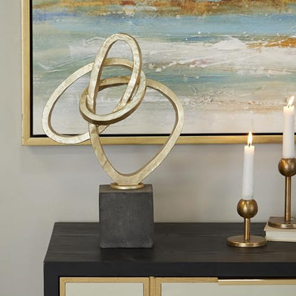 Deco 79 Polystone Abstract Decorative Sculpture Link Home Decor Statue with Black Base, Accent Figurine 11" x 4" x 17", Gold - size: 11" x 4" x 17"