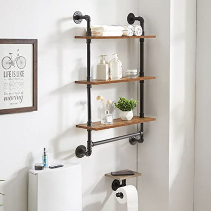 IBUYKE 3-Tiers Industrial Pipe Shelves with Towel Bar RF-TM015 - size: 3 Tier with Tower Bar