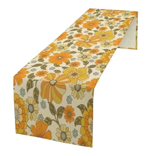 Vintage 60s 70s Floral Table Runner Boho Retro Daisy Flower Hippie Groovy Mid Century Dinner Runner for Home Kitchen Dining Table Party Holiday Decor 13"x36" - color: Orange-28, size: W13"x L36"