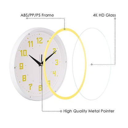 Topkey Silent Round Wall Clock Kitchen 9 Inch Modern Style Non-Ticking Decorative Bedroom Office Study Room Kitchen Wall Clock- Lemon Yellow - color: Lemon Yellow