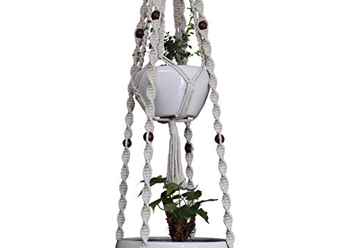 Macrame Plant Hanger & Holder, Hanging Planter 4 Legs Double Deck for 8 inch to 12 inch Two Pots Indoor Outdoor Hanging Planter Basket Hemp Rope 68 Inch Without Pot and Plant (Ivory White)