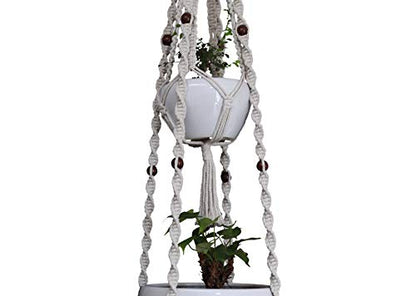 Macrame Plant Hanger & Holder, Hanging Planter 4 Legs Double Deck for 8 inch to 12 inch Two Pots Indoor Outdoor Hanging Planter Basket Hemp Rope 68 Inch Without Pot and Plant (Ivory White)