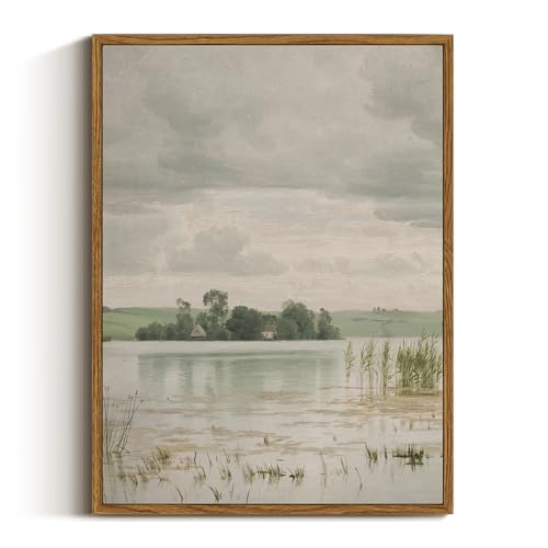 InSimSea Framed Canvas Prints Art Vintage Decor, Countryside Wall Art Decorations for Living Room, Retro Lakeside Paintings Prints, Home Wall Decor for Bathroom Bedroom, 12"x16" - color: Lake Esrum, size: 16"L x 12"W