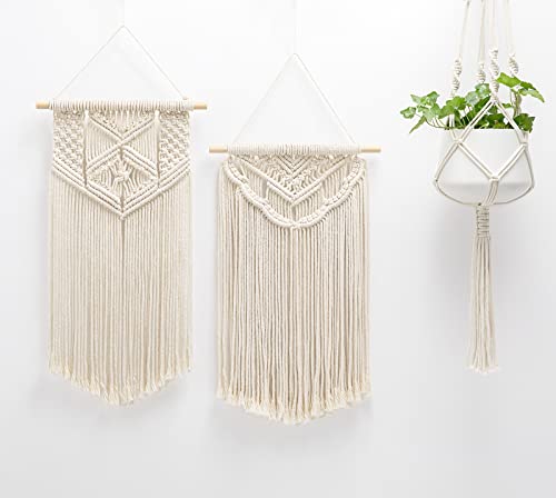 Mkono 2 Pcs Macrame Wall Hanging Boho Wall Art Decor Woven Chic Bohemian Room Decor for Bedroom Nursery Living Room Dorm Apartment, Medium Size 22" L x 13" W and 24" L x 13" W - size: Medium