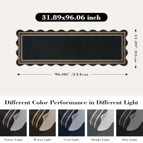 Scalloped 2.6x8 Kitchen Runner Rug, Washable Rugs for Entryway Non Slip Outdoor Indoor Black Long Rug, Farmhouse Modern Carpet for Hallway Bedroom - color: Black Geometric, size: 2.6'x8' (Runner)