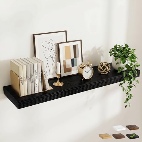 55 Inch Long Floating Shelves for Wall Set of 1, 12"D Wood Grain Shelves - color: Black, size: 55"Wx12"Dx2"H, 1P