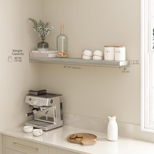 Ballucci Floating Shelf, 48" Wood Wall Shelf with Invisible Brackets for Bathroom, Living Room, Bedroom, Kitchen, Nursery, 8" Deep, Rustic Gray - color: Grey, size: 47.2 inches