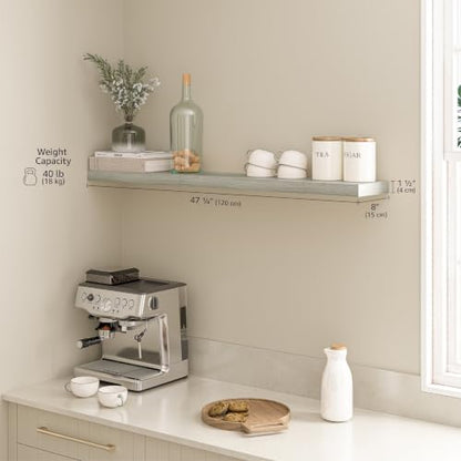 Ballucci Floating Shelf, 48" Wood Wall Shelf with Invisible Brackets for Bathroom, Living Room, Bedroom, Kitchen, Nursery, 8" Deep, Rustic Gray - color: Grey, size: 47.2 inches