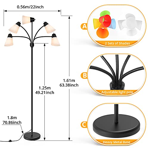 LED Floor Lamp, Medusa Adjustable Multi Head Modern Tall Standing Light - color: Black