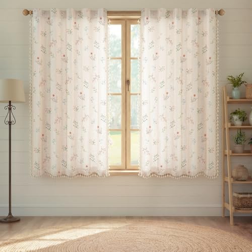 Boho Floral Light Filtering Curtains 63 Inch 2 Panels Linen Texture - color: Light Filtering Vintage Florals, size: 52"W x 63"L (Pack of 2)