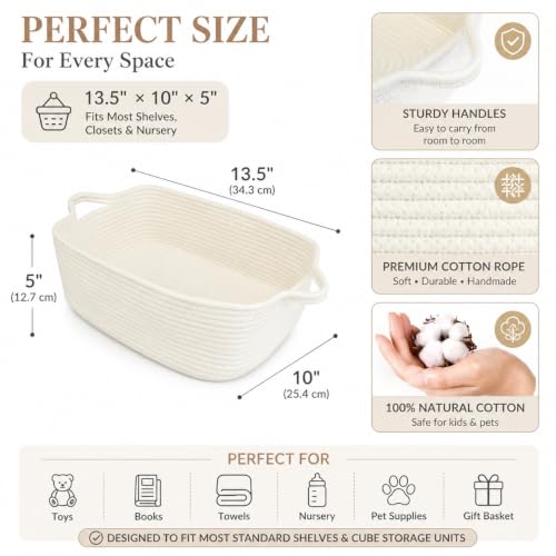 XUANGUO Medium Woven Cotton Rope Storage Basket with Handles, White - color: white