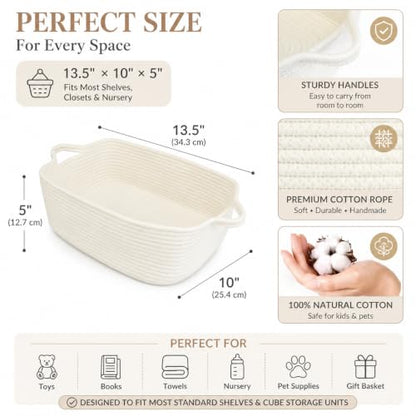 XUANGUO Medium Woven Cotton Rope Storage Basket with Handles, White - color: white