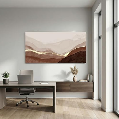 LKY ART Abstract Mountain Landscape Canvas Wall Art Brown and Beige 20x40in - color: Gold, size: 40"L x 20"W
