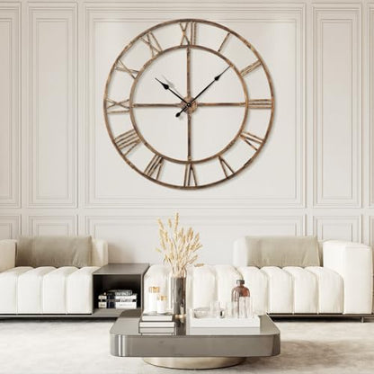 60 Inch Large Silent Wall Clock, Easy Assembly Roman Numeral Bronze - color: Bronze Metal Wall Clock, size: 60inch