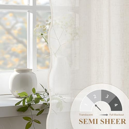 DriftAway Semi Sheer Scalloped Edge Linen Coastal Beach Window Curtains for Living Room Bedroom 2 Panels Rod Pocket Each Size 52 Inch by 84 Inch Taupe - color: Linen Taupe, size: 52"W x 84"L (Pack of 2)