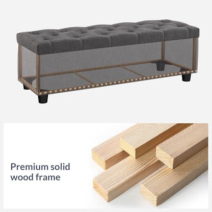 BELLEZE Storage Ottoman, Tufted Ottoman with Close Hinge, Foot Rest for Living Room (Dark Gray, 47 inch) - color: Dark Gray a