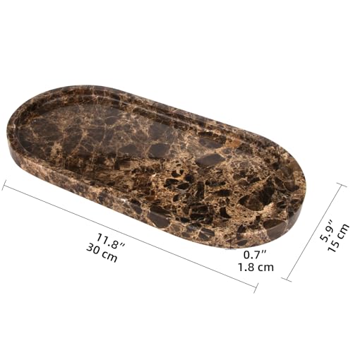 Oval Marble Bathroom Vanity Tray, Dark Brown, 12" x 6" x 0.8" - color: Dark Brown, size: 5.9" x 0.7" x 11.8"