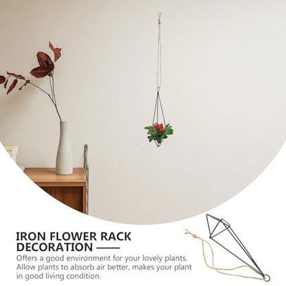 UPKOCH Geometric Air Plant Hangers 8 Pcs Black Metal Hanging Holders with Jute Rope for Small Air Plants Indoor Garden Wall Decor