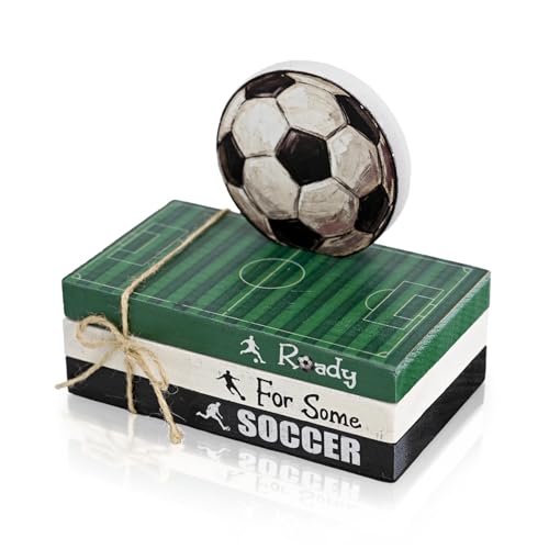 Smile 4Ps Soccer Ready For Some Soccer Wooden Block Decor Tiered Tray Tabletop Signs with Soccer Ball Figurine for Game Day & Sports Party Decorations - style: Soccer