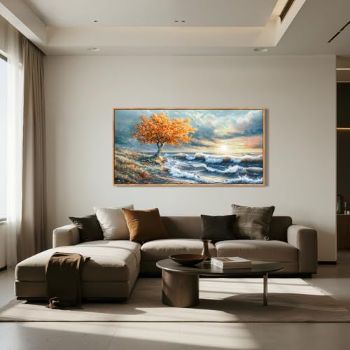 imjiayu Oversized Framed Ocean Wall Art, Seaside Tree of Life Paintings - color: Seaside Tree, size: 57"L x 29"W