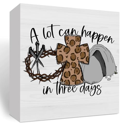 Christian Easter Decor, Empty Tomb Easter Scene and Cross Decoration, Wooden Box Decor for Rustic Religious Home Office Bedroom Living Room Table Shelf Office-A Lot Can Happen In Three Days - color: A Lot Can Happen In Three Days