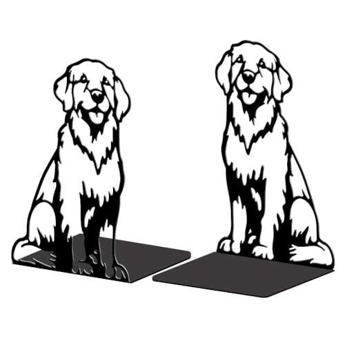 Peacoblue 5.3"x4.3"x7.8" Metal Bookends, Heavy Duty Book Ends for Shelves - style: Golden Retriever