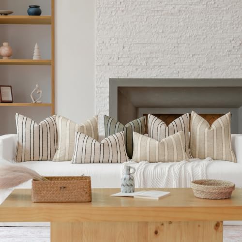 FIOUOVO Striped Linen Throw Pillow Covers 18x18 Set of 2, Beige - color: Beige, size: 18" x 18" (Pack of 2)