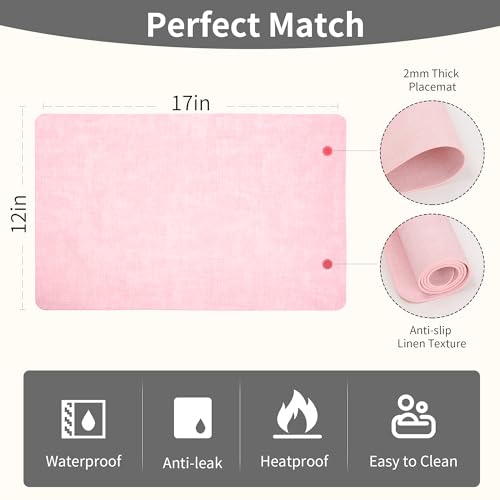 Maxpearl Faux Leather Placemats Set of 6, Easy to Clean, Light Pink - color: Light Pink