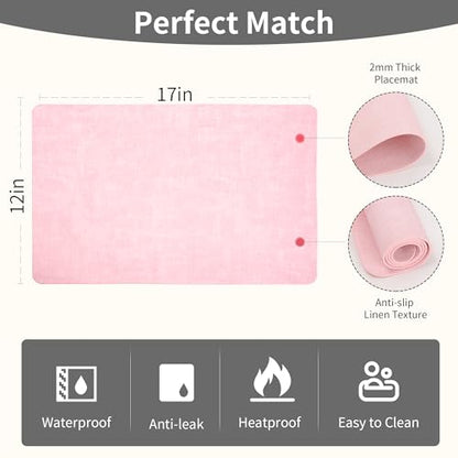 Maxpearl Faux Leather Placemats Set of 6, Easy to Clean, Light Pink - color: Light Pink