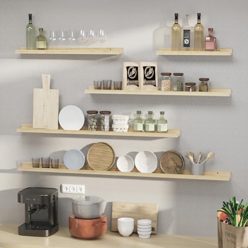 SAUMONIERES Picture Ledge Shelf Floating Book Shelves Set of 2 Wall Mounted Solid Wood for Bedroom Bathroom Living Room Kitchen, 24 Inch Natural - color: Natural-unstained, size: 24 inch