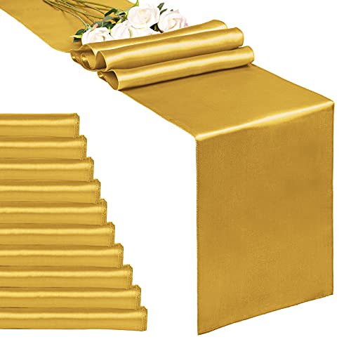 10-Pack Gold 12 x 108 inches Long Premium Satin Table Runner | Wedding, Decorations Birthday Parties, Banquets, Graduations, fit Rectange and Round Table, Table Decoration - color: Gold, size: 10 pack