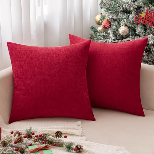 MIULEE Soft Chenille Christmas Throw Pillow Covers Red 16x16 Inch - color: Red, size: 16" x 16" (Pack of 2)