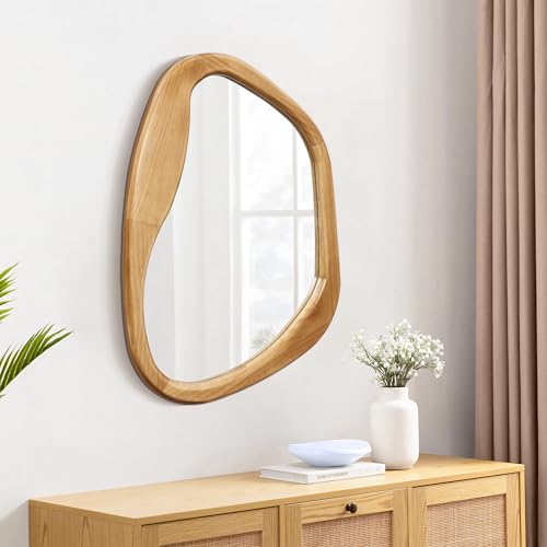 LuxenHome Irregular Oblong Wall Mirror, Accent with Natural Wood Frame - color: Irregular Oblong