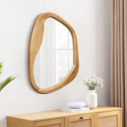 LuxenHome Irregular Oblong Wall Mirror, Accent with Natural Wood Frame - color: Irregular Oblong