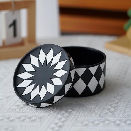 Decorative Storage Box with Lid, Black and white checkerboard Jewelry Box, Modern Round Decorative Box for Dresser, Coffee Table, Entryway Ideal for Jewelry, Trinkets And Small Accessories