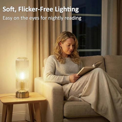Buruis 11.6 Inch Touch Dimmable Table Lamp with Ribbed Glass Shade, Clear - color: Clear