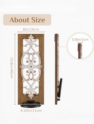 Farmhouse Wall Decor Set of 2: Wood Carved Wall Candle Holder - color: 3d Embossed