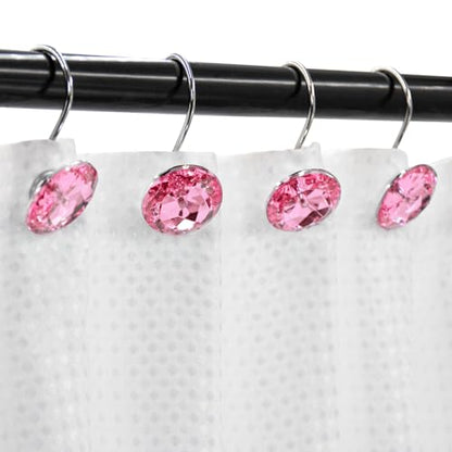 Crystal Diamond Round Shower Curtain Hooks Rings for Bathroom,Pink,12PCS - color: Pink
