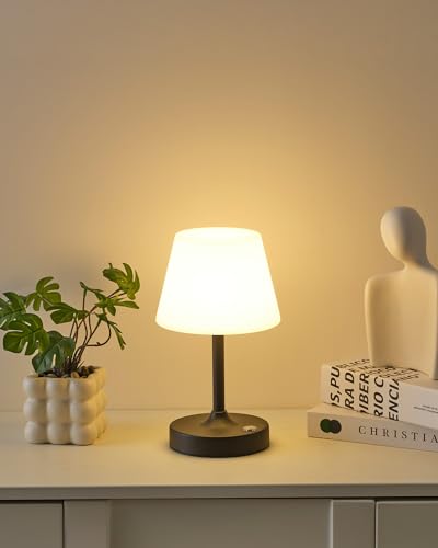 PUSU Cordless LED Black Small Table Lamp, Waterproof Shower Desk lamp - color: Matte Black (Metal + PE Plastic)