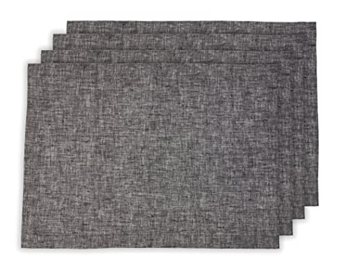 Solino Home 100% 순수 리넨 플레이스 매트 블랙, 아테나 35.6 x 48.3cm(14 x 19인치), 4개 세트 - color: 21: 블랙 샴브레이, size: 14" X 19" (Set of 4)