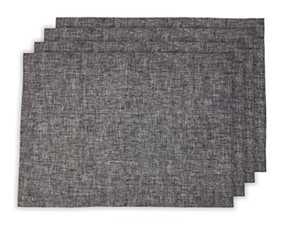 Solino Home 100% 순수 리넨 플레이스 매트 블랙, 아테나 35.6 x 48.3cm(14 x 19인치), 4개 세트 - color: 21: 블랙 샴브레이, size: 14" X 19" (Set of 4)