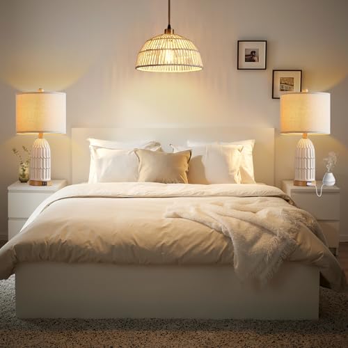 Cinkeda Farmhouse Table Lamps Set of 2,Nightstand Bedside Lamps for Bedroom - color: Cream