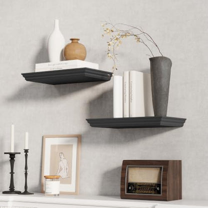 Fun Memories Floating Shelves, Black, 16 Inch Long, 9.3 Inch Deep, 2 Pack - color: Black, size: 16", Set of 2
