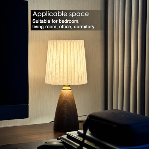 Small Pleated Table Lamp Set of 2 for Bedroom, Mini Bedside Lamps for Nightstand with Round Fabric Linen Shade, Dimmable Desk Lamp, Cute Table Lamps for Small Spaces for Living Room, Kids Room - style: 2 Art Deco