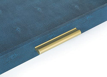 HofferRuffer Extra Large Square Serving Tray, Elegant Faux Leather Ottoman Tray with Gold Hardware Handles, Serve Tea, Coffee or Breakfast in Bed, 24 x 24 inches (Navy Blue Shagreen) - color: Navy Blue Shagreen, size: 24" x 24" x 2"