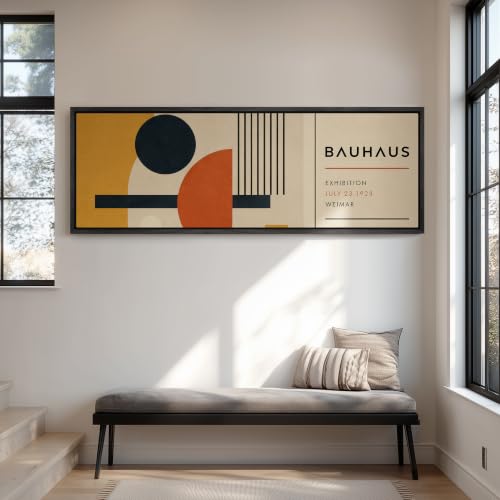 wall26 Large Framed Wall Art Canvas Print - Retro Bauhaus Geometric Mid Century - Contemporary Artwork for Living Room Bedroom Office - 60"x20" Black - color: A07-2607-ANG13, size: 60"L x 20"W, style: Black Frame