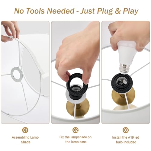 Touch Table Lamps Set of 2, 21" Bedside Lamps with USB C+A - color: Gold & White Shade
