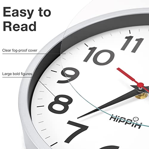 HIPPIH 10 Inch Wall Clock, 2Pack Silent Non Ticking Battery Operated Clocks - color: Silver, size: 10 inches