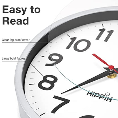 HIPPIH 10 Inch Wall Clock, 2Pack Silent Non Ticking Battery Operated Clocks - color: Silver, size: 10 inches