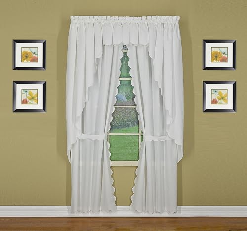 Today's Curtain, AMZ Orleans Scallop Curtain, White 63" Panel Pair and Tieback,4-Piece-Set, 60" W x 63" L, White - color: White, size: 60"W x 63"L (Pack of 1)